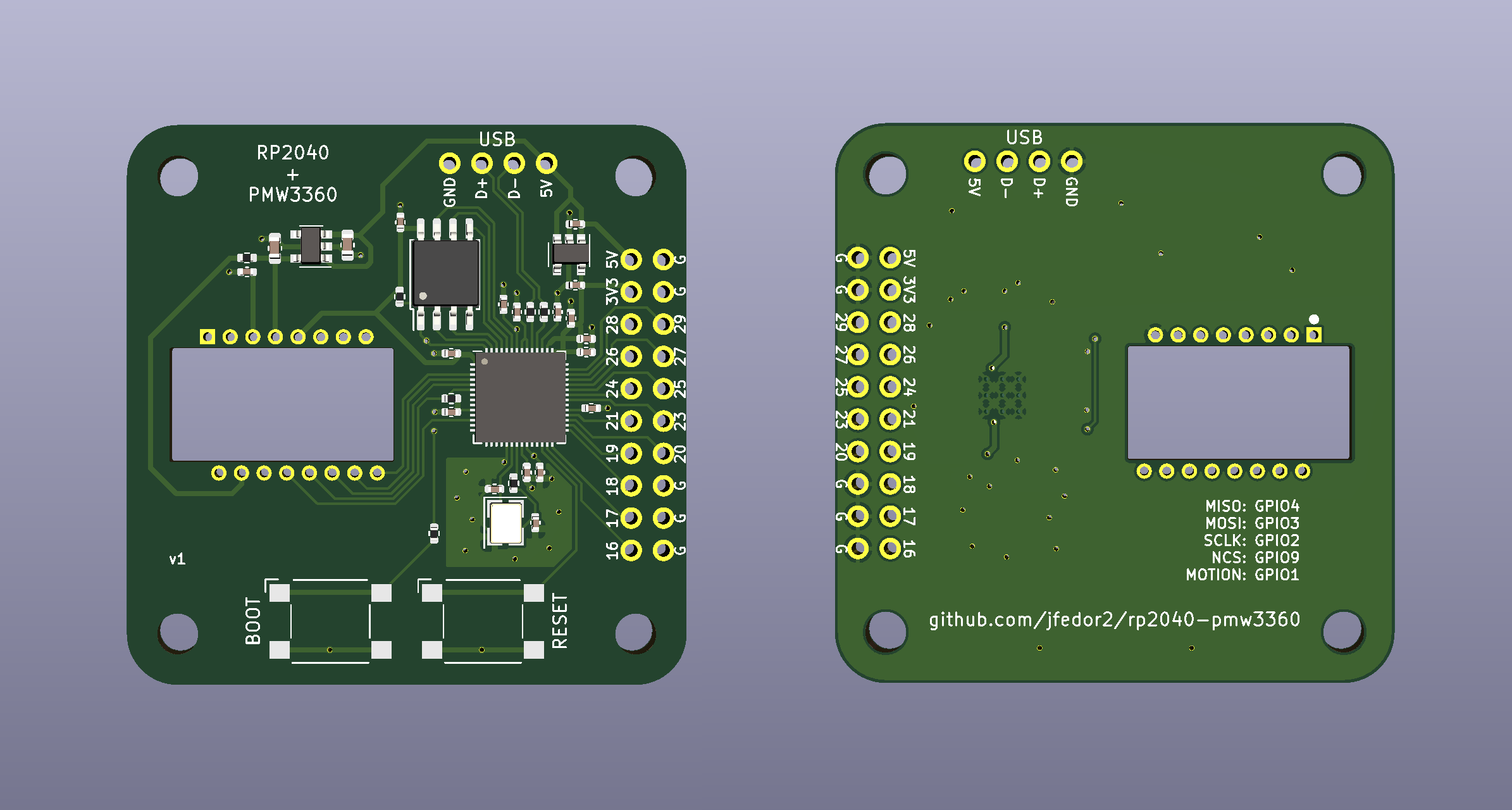 jfedor2's custom PCB for RP2040 & PMW3360 