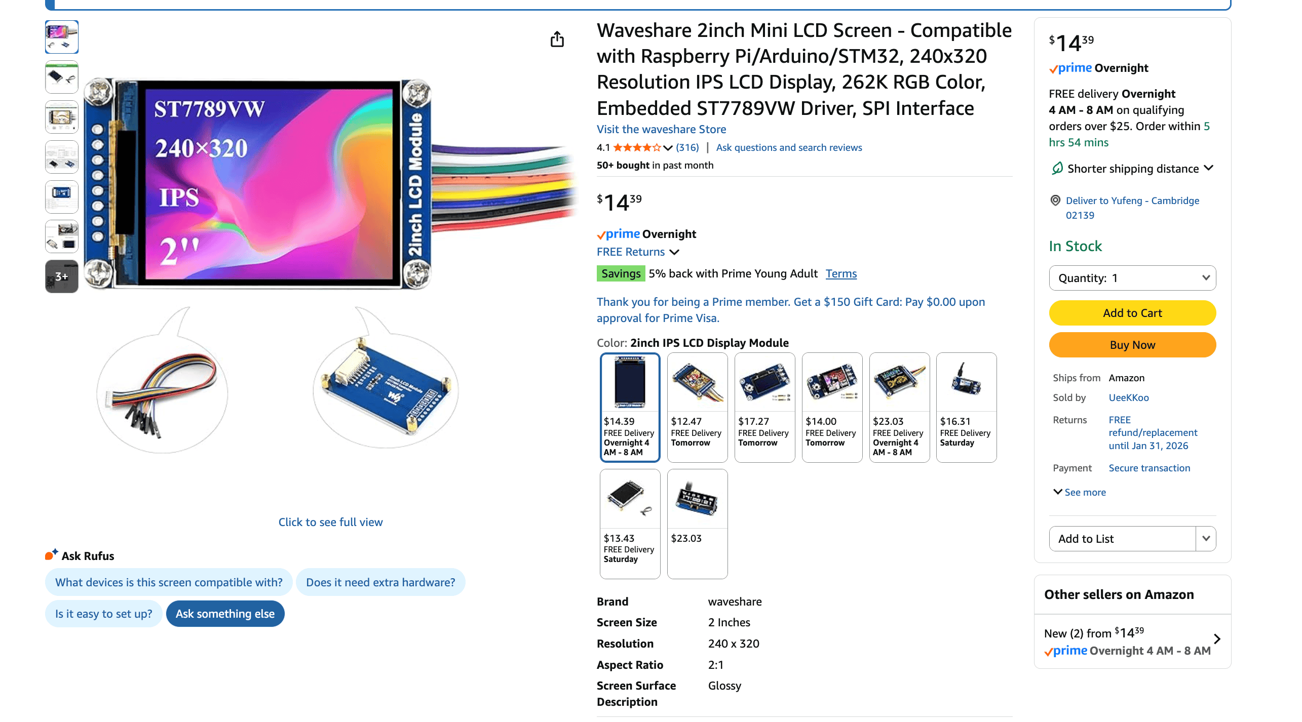 Waveshare 2inch Mini LCD Screen, SPI Interface