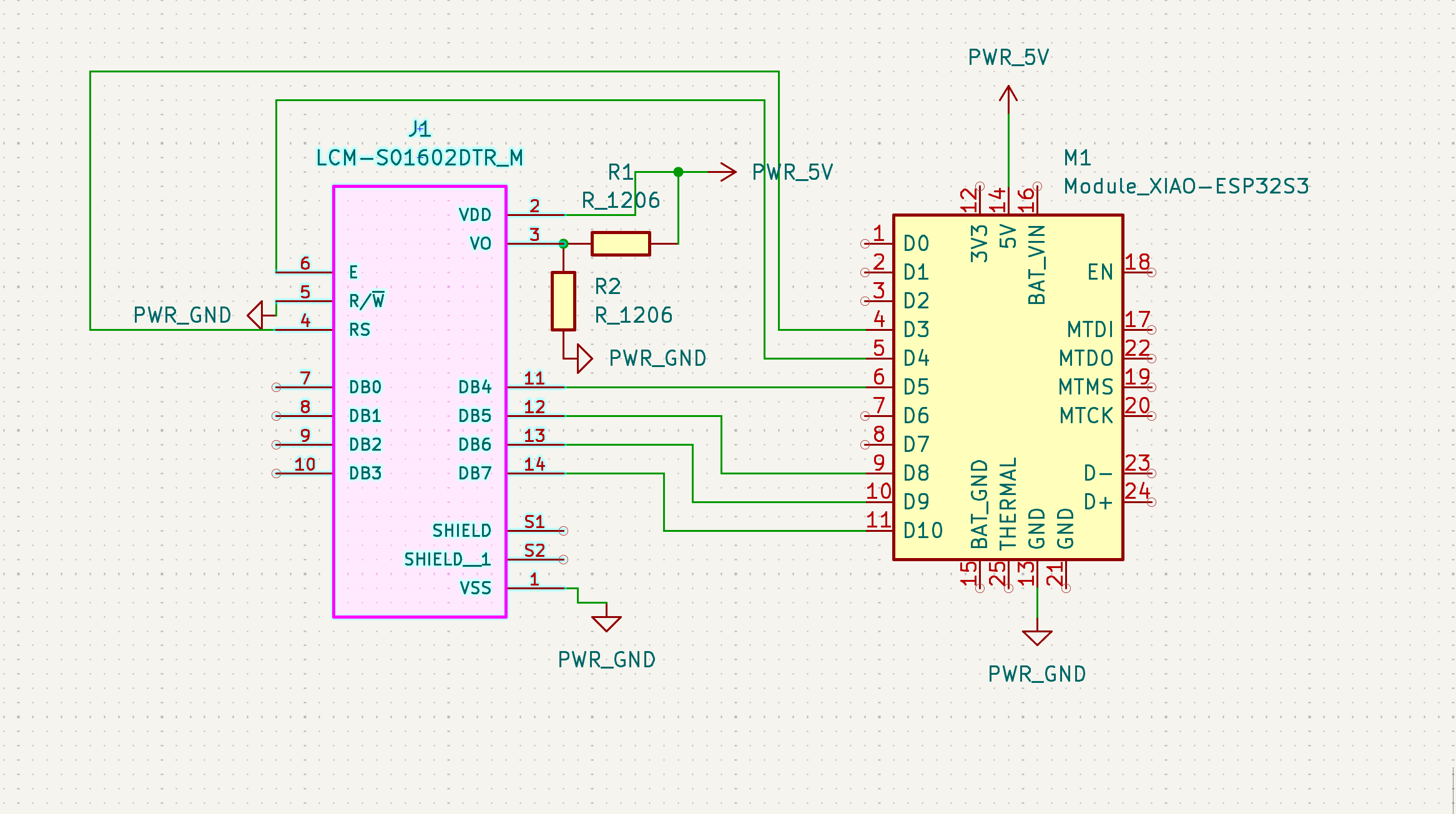 Schema of the LCD screen and the XIAO ESP32 S3 Sense board